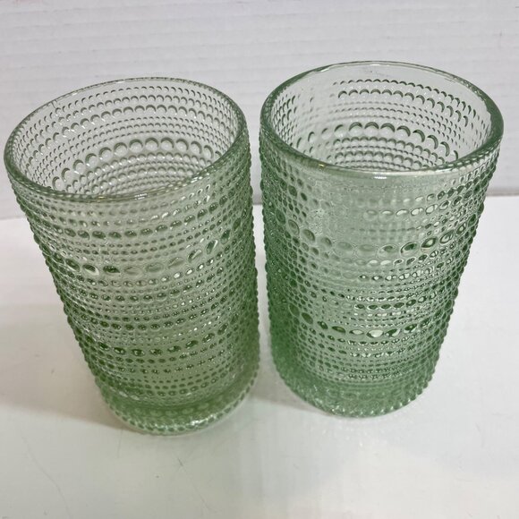 Vintage Green Textured Glass Tumblers - Set Of 2 6.5 Oz Capacity Mid-Century Mod - Picture 2 of 7